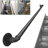 Vintage Handlauf for Treppen Schritt, Indoor- und Outdoor-Treppengeländer Treppengeländer Geländer Handlauf Support Kit, Black Metal Schmiedeeisen ältere Kinder Sicherheit Treppe Schienen