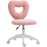 HOMCOM Schreibtischstuhl Bürostuhl Drehbar Homeoffice Stuhl mit Herzförmige Rückenlehne, ohne Armlehne Höhenverstellbarer Teddy-Fleece Schminktisch Stuhl für Arbeitszimmer, Rosa