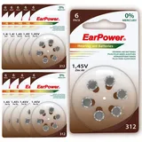 EarPower Hörgerätebatterien – Größe 312 (Braun) – 60 Batterien (10 6er-Blister) – Quecksilberfrei / PR41 – Zink-Luft-Knopfzellen – 1,45V / Abmessungen: 7,9 mm x 3,6 mm - 312, A312, P312
