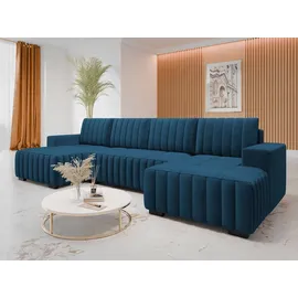 Mirjan24 Wohnlandschaft Hugo U, Wohnzimmer Eckcouch mit Schlaffunktion und Bettkasten, Ausziehmechanismus DL, U-Form (Farbe: Manila 26) - Blau