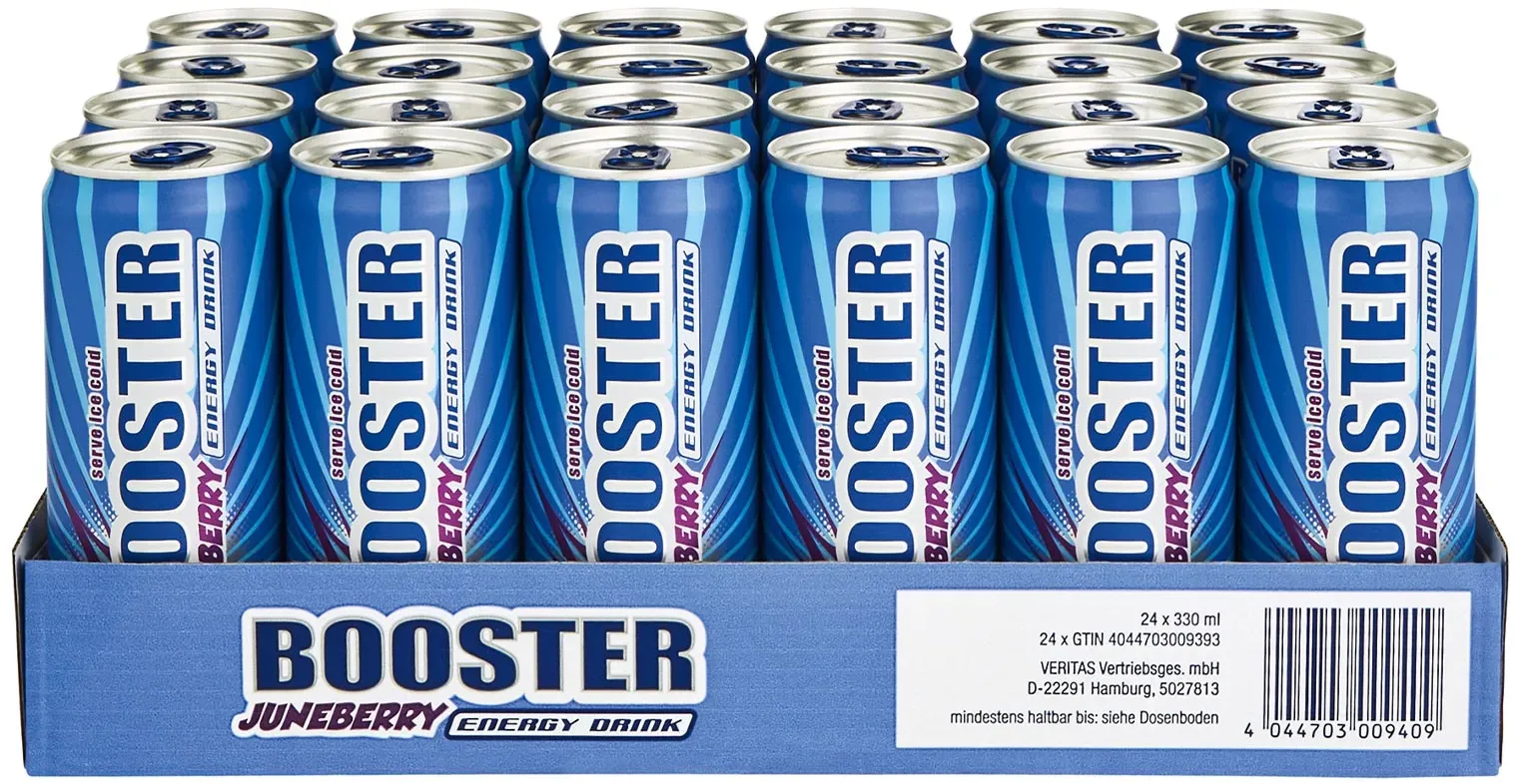 Booster Energy Drink Juneberry 0,33 Liter Dose, 24er Pack