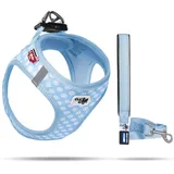 Curli Vest Harness Air-Mesh Skyblue-Circles M & Leash L