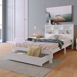 Einzelbett 90x200, weißes Schrankbett 90x200 mit integriertem Bücherregal für Jugendliche und Erwachsene mit Rollen, Lattenrost   Aosom.de