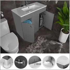 paplinskimoebel Waschbecken mit Unterschrank IGA Waschtischunterschrank, Stehend Eckig, Keramik, Badmöbel Set Waschplatz (Graphit, 80 cm) | Grau