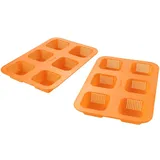 Betty Bossi Backform aus Silikon, 2er Set für 12 Mini Brötchen, Muffins & Törtchen, Perforiert, Antihaft, Hitzebeständig bis 220°C, Für 500g Mehl Rezepte, Rechteckig, Orange