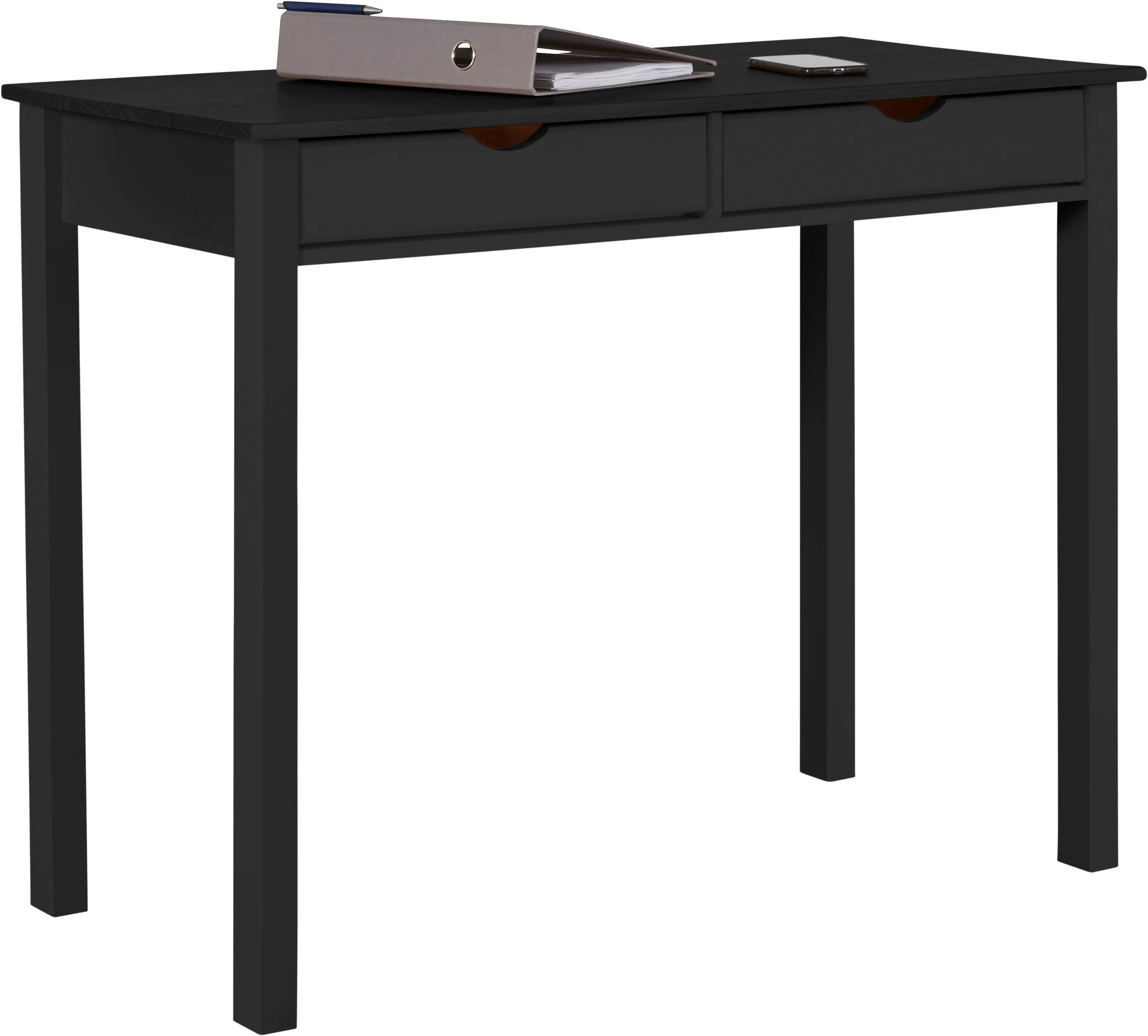 Schreibtisch INOSIGN "Gava", schwarz (schwarz, schwarz, schwarz), B:100cm H:80cm T:50cm, Tische, Büroschreibtisch Holz-Schreibtische Schreibtisch, Kiefernholz, Griffmulden, unterschiedliche Farbvarianten, Breite 100cm