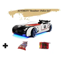 Aileenstore Kinderbett Roadster Police 90 x 190 cm Holz lackiert schwarz