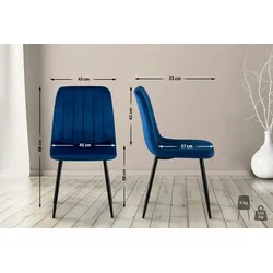 DELUKE® Stuhl LENZ Samt - 88x45x53cm, blau, Metall Gestell Stühle Esszimmerstühle Stuhl Esszimmer Esstisch Stühle Küchenstuhl