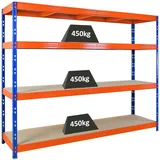 Proregal Schwerlastregal Metall 180x240x60cm Blau/Orange 4 Spanplatten-Ebenen 8mm Fachlast 450kg