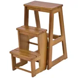 Costway Tritthocker 3 Stufen, Leiterstuhl Trittstuhl klappbar, Hockerleiter bis 150 kg, 66 cm hoch, Trittleiter aus Massivholz, Haushaltsleiter Aufstiegshilfe Pferd (Natur)