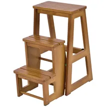 Costway Tritthocker 3 Stufen, Leiterstuhl Trittstuhl klappbar, Hockerleiter bis 150 kg, 66 cm hoch, Trittleiter aus Massivholz, Haushaltsleiter Aufstiegshilfe Pferd (Natur)