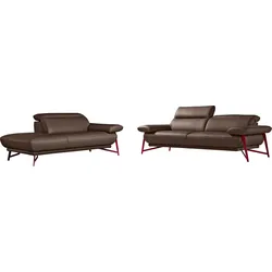 Egoitaliano Polstergarnitur »Anais, Design mit hohem Sitzkomfort für mehr Bequemlichkeit«, Set: bestehend aus Sofa und Ottomane, inkl. Kopfteilverstellung Egoitaliano chocolate