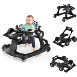 FANTASK 4 in 1 Lauflernhilfe, Lauflernwagen klappbar mit einstellbarer Höhe & Geschwindigkeit, Baby Walker Autoförmig mit Musikbox, Licht & Rädern, Gehfrei Baby ab 6 Monaten, 15kg Belastbar