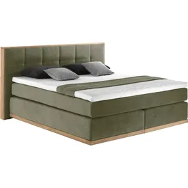 Home Affaire Boxspringbett HOME AFFAIRE "Vinton", grün (olive), B:180cm L:213cm, Komplettbetten, Boxspringbett, aus massiver Eiche, verschiedene Härtegrade (auch H4), Topseller