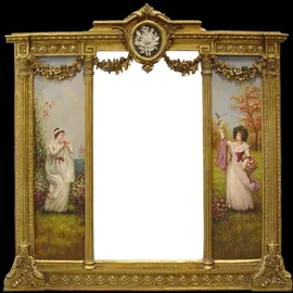 Casa Padrino Luxus Barock Wandspiegel Gold 152,5 cm x 146,4 cm Goldener Spiegel mit Blumen Ornamenten - Rechts und Links mit Barock Gemälden Spiegel