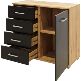 Priess Kombikommode PRIESS "Barcelona mit 4 Schubkästen und Tür in 6 Farben", schwarz (astkernbuchefarben, schwarz), B:82cm H:71cm T:38cm, Holzwerkstoff, Sideboards, Kombikommode