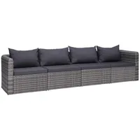 vidaXL 4-tlg. Garten-Sofagarnitur mit Kissen Grau Poly Rattan