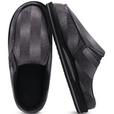 ONCAI Hausschuhe Herren mit Orthopädische Arch Support,Baumwolle Sherpa Futter Memory Foam Plantar Fasciitis Haus Hausschuhe Warme Clogs Indoor Outdoor Rutschfest Gummisohle Streifen Schwarz Größe 48 - 48 EU