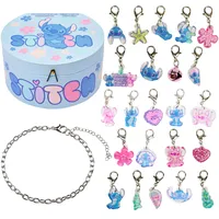 Get Trend Disney Stitch Schmuck Adventskalender 2025 Kinder Weihnachtskalender mit DIY Charm Armband, 24 Türen, Geschenke für Mädchen Teenager (Blau Stitch)