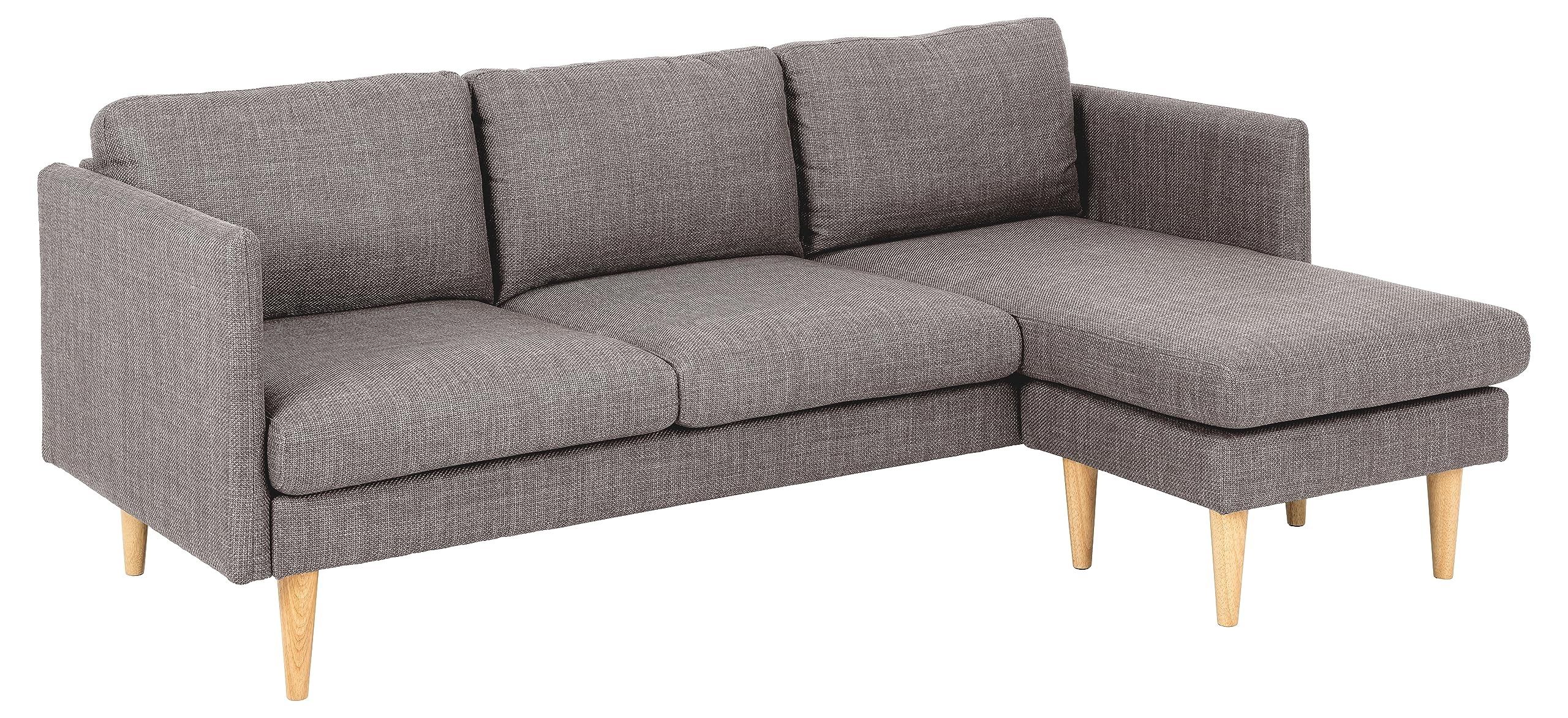AC Design Furniture Milla 2-Sitzer Sofa mit Chaise Longue Modul in Hellgrau-braun, Kleines Ecksofa für 2 Personen, Couch mit Armlehnen in L-Form, Sofa im Retro Stil, B: 201 x H: 84 x T: 132 cm