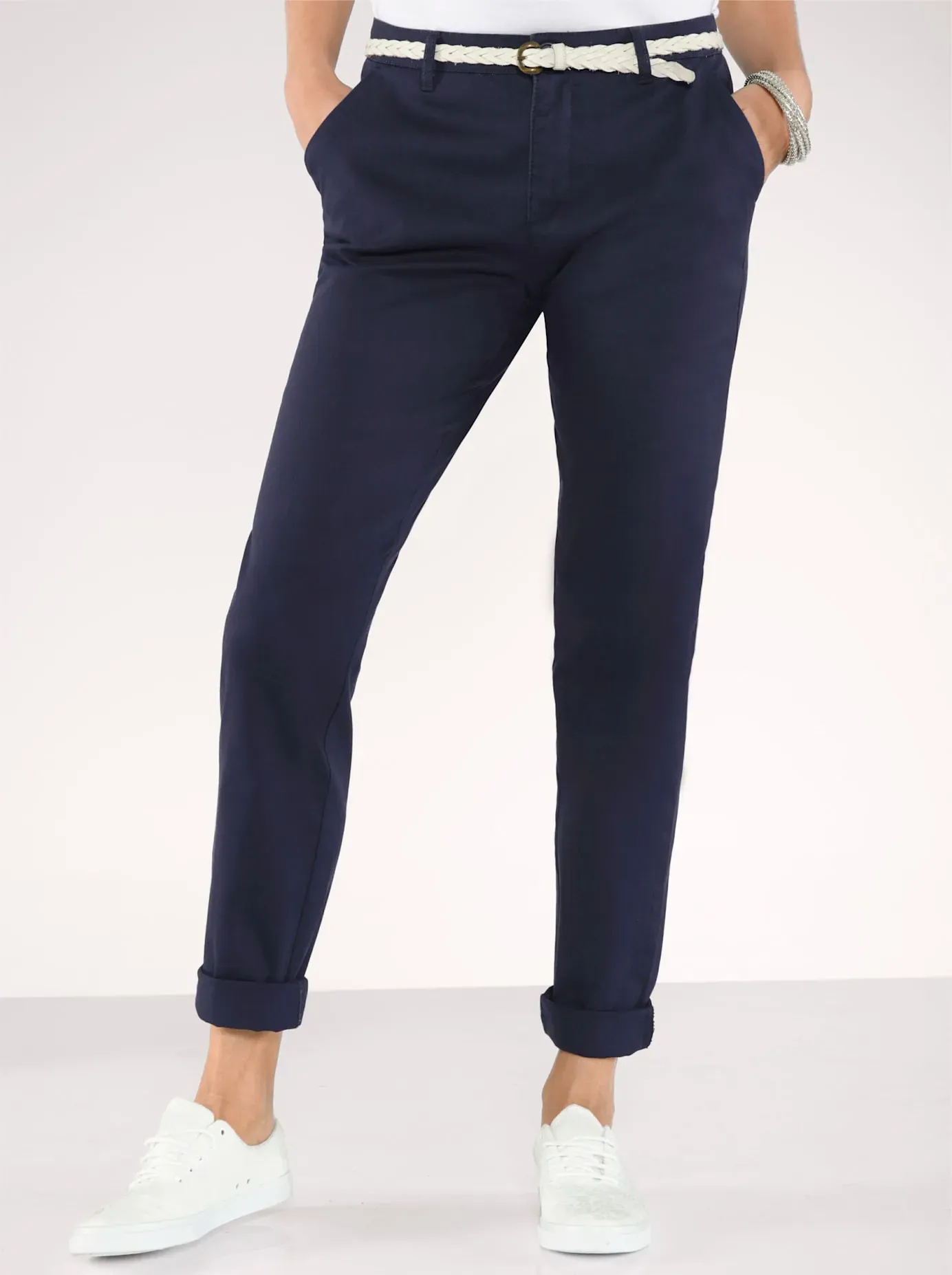 Boyfriend-Hose INSPIRATIONEN, Damen, Gr. 195, Extrakurzgrößen, blau (marine), 96% Baumwolle, 4% Elasthan, unifarben, lang, Hosen