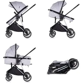 Chipolino Kinderwagen Aura 2 in 1 umbaubar Wickeltasche Sitz umkehrbar bis 22 kg grau gemustert