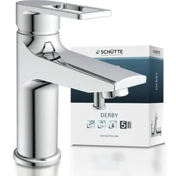 Waschtischarmatur SCHÜTTE "DERBY", silber (chrom), Messing, Armaturen, Wasserhahn Bad, geräuscharm, Marken Mischdüse