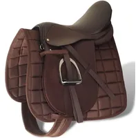 VidaXL Pferdereiten Sattelset 16" echtes Leder braun 14 cm