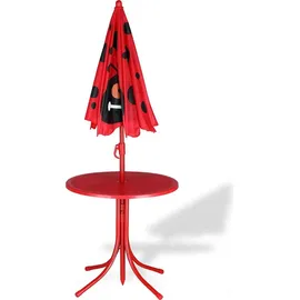 SPIELWERK Kindersitzgruppe Garten mit Sonnenschirm höhenverstellbar 2x Klappstuhl UV Schutz abgerundete Ecken Tisch Stühle Outdoor Sitzgruppe Kinder