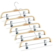 Relaxdays 15 X Hosenbügel Holz, Verstellbare & Gummierte Clips, 360° Drehbarer Haken, Kleiderbügel, 37cm Breit, Klemmbügel, Natur