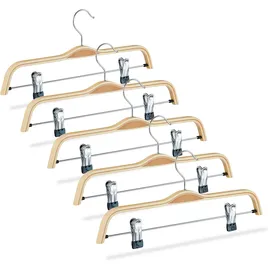 Relaxdays 15 X Hosenbügel Holz, Verstellbare & Gummierte Clips, 360° Drehbarer Haken, Kleiderbügel, 37cm Breit, Klemmbügel, Natur