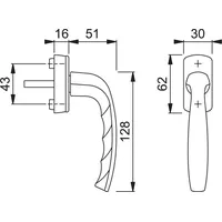 HOPPE Fenstergriff NY 0810/US10 Alu.F8707/ 32-42mm
