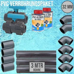 32 mm PVC Klebe Fittings Verrohrungspaket Pool Schwimmbad Schlauch Rohr FEST - 3...