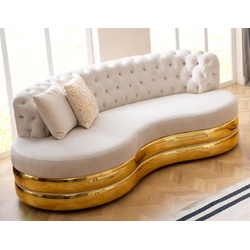 Casa Padrino Luxus Chesterfield 3er Sofa Creme / Gold 230 x 105 x H. 82 cm - Gebogenes Chesterfield Wohnzimmer Sofa - Wohnzimmer Möbel - Chesterfield Möbel - Luxus Möbel - Luxus Einrichtung