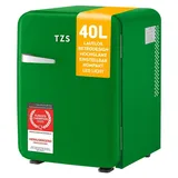 TZS First Austria - Retro Mini Kühlschrank 40L lautlos - Minibar im Vintage-Design mit Innenbeleuchtung & 2 Türfächern - Dunkelgrün - dunkelgrün
