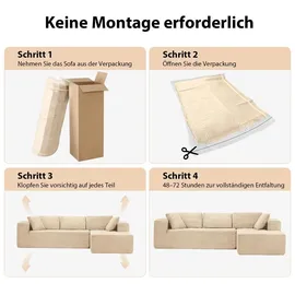 COMHOMA Eckcouch Cordstoff 2-Sitzer Beige