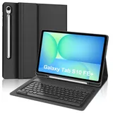 WAVATA Tastatur für Samsung Galaxy Tab S10 FE+ Plus 13.1 Zoll 2025, Hülle mit Tastatur für Tab S10 FE Plus Magnetische Abnehmbar Bluetooth QWERTZ Layout, Schwarz