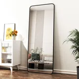 Boromal Standspiegel mit Schwarz Metallrahmen, 150x50cm Standspiegel Spiegel Groß Wandspiegel Schwarz, Bodenspiegel für Schlafzimmer, Wohnzimmer, Flur und Garderobe