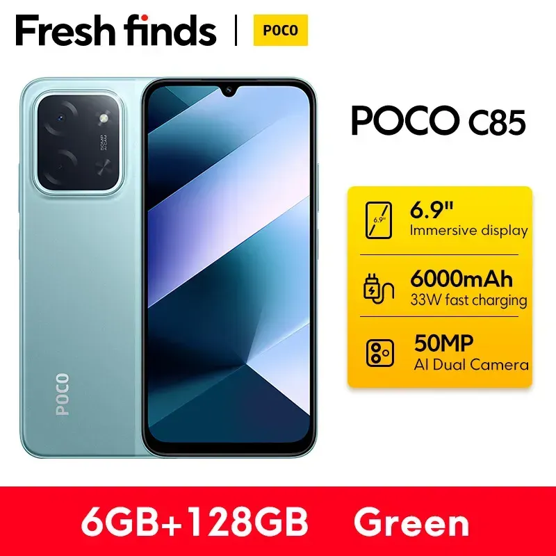 【Weltpremiere】POCO C85 Global Version Smartphone 128/256 GB Helio G81-Ultra 6000 mAh Akku 6,9-Zoll-Display 50 MP Kamera 33 W NFC
