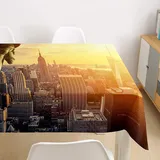 Oduo Tischdecke Wasserdicht Polyester Rechteckig, 3D Stadt Bedruckte Tischdecke Pflegeleicht Fleckschutz Ölfest Abwaschbar Outdoor Garten Deko Farbe & Größe Wählbar (New York,90x90cm)