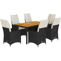 VidaXL 7-tlg. Garten-Essgruppe mit Kissen Schwarz Poly Rattan