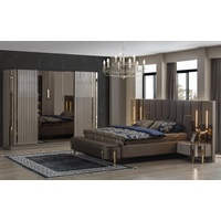 JVmoebel Schlafzimmer-Set Garnitur Schlafzimmer Doppelbett Luxus Bett Modern Braun Set 4tlg Neu grau