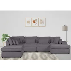 Wohnlandschaft RAUM.ID "Enid U-Form", grau, B:460cm H:75cm, 100% Polyester, Sofas, 6 Teile, bestehend aus Modulen, in vielen Bezügen, auch in Breitcord, Topseller