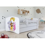 Bjird Kinderbett Jugendbett 80x160 cm Weiß mit Matratze Rausfallschutz Schublade und Lattenrost Kinderbetten für Mädchen und Junge - Zoo