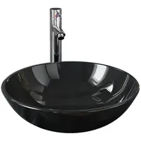 VidaXL Badezimmer Waschbecken mit Wasserhahn Ablaufgarnitur Schwarz gehärtetes Glas