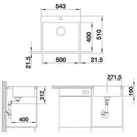 Blanco Subline 500-IF/A SteelFrame weiß + Excenterbetätigung + InFino
