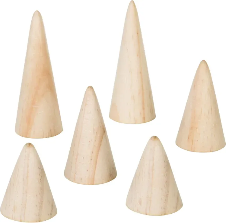 MyGift Holz-Ringhalter Set aus 6 - Natürlicher Holz-Verlobungs- & Hochzeits-Schmuckkegel für Damen, Herren - Moderner freistehender Ring-Organizer für Schminktisch, Einzelhandel (3 Größen)