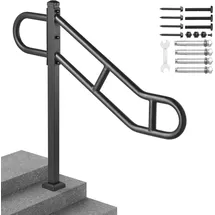 Vevor Handlauf mit einem Pfosten für 1–3 Stufen im Außenbereich, 40,5\" L x 35,4\" H gebogener Treppenhandlauf aus Metall, bodenmontiertes Treppenge