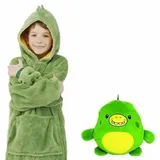 Hoodie Decke mit Ärmeln Kinder - Kuschelpullover Kinder zum Anziehen mit Kapuze, Ärmeln und 2 Taschen | PILLOWPET (Grüner Dino) - Einheitsgröße