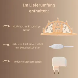Weigla LED Schwibbogen »Erzgebirge, moderner Lichterbogen aus Holz & Acrylglas,Made in Germany« Erzgebirge garantiert, Weihnachtsdeko Innen, Weihnachtsbeleuchtung